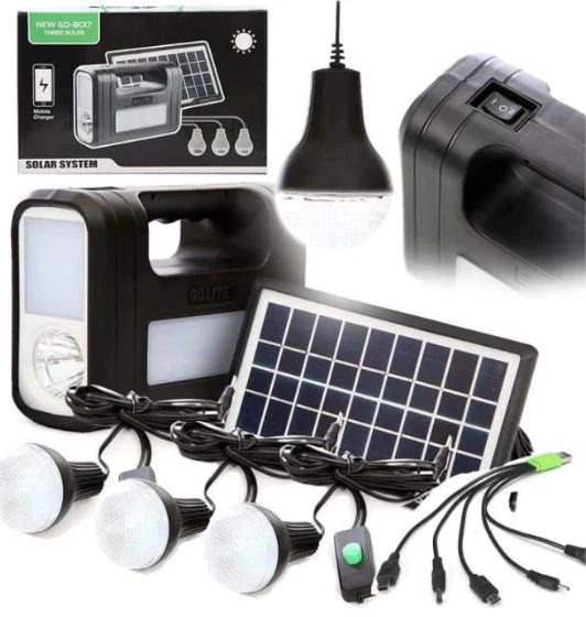 Kit Solar GD-Lite 8017 3 becuri LED, Panou Solar , Incarcator USB, acumulator de mare capacitate