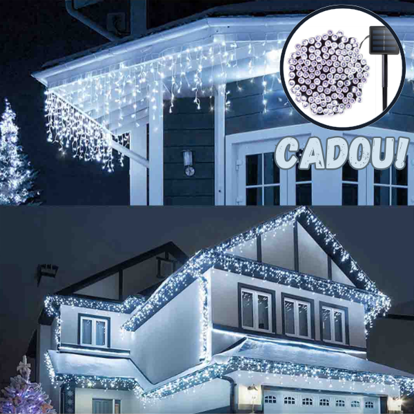 Instalatie Craciun 10m cu flash, 200 LED-uri, de exterior, tip franjuri, turturi ,fir alb, interconectabila + Instalatie solara 10 metri, 100 LED CADOU