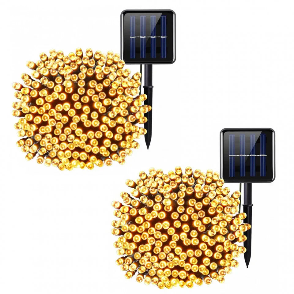 1+1 CADOU Instalatie solara alb cald pentru exterior cu 100 led, lungime 10 m